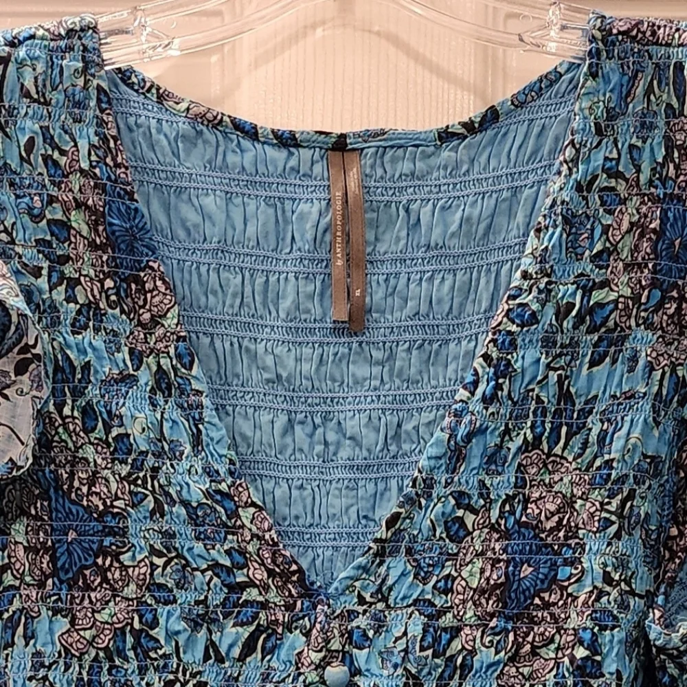 Anthropologie Peregrine Mini Dress • Blue Flutter Sleeves • Sexy V-Neck • XL - Picture 4 of 10